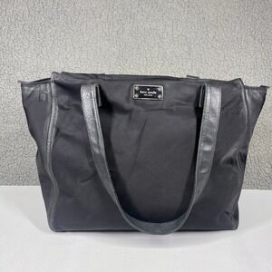 Kate Spade New York Black Nylon Tote Bag Leather Trim Shoulder Bag Zip Top